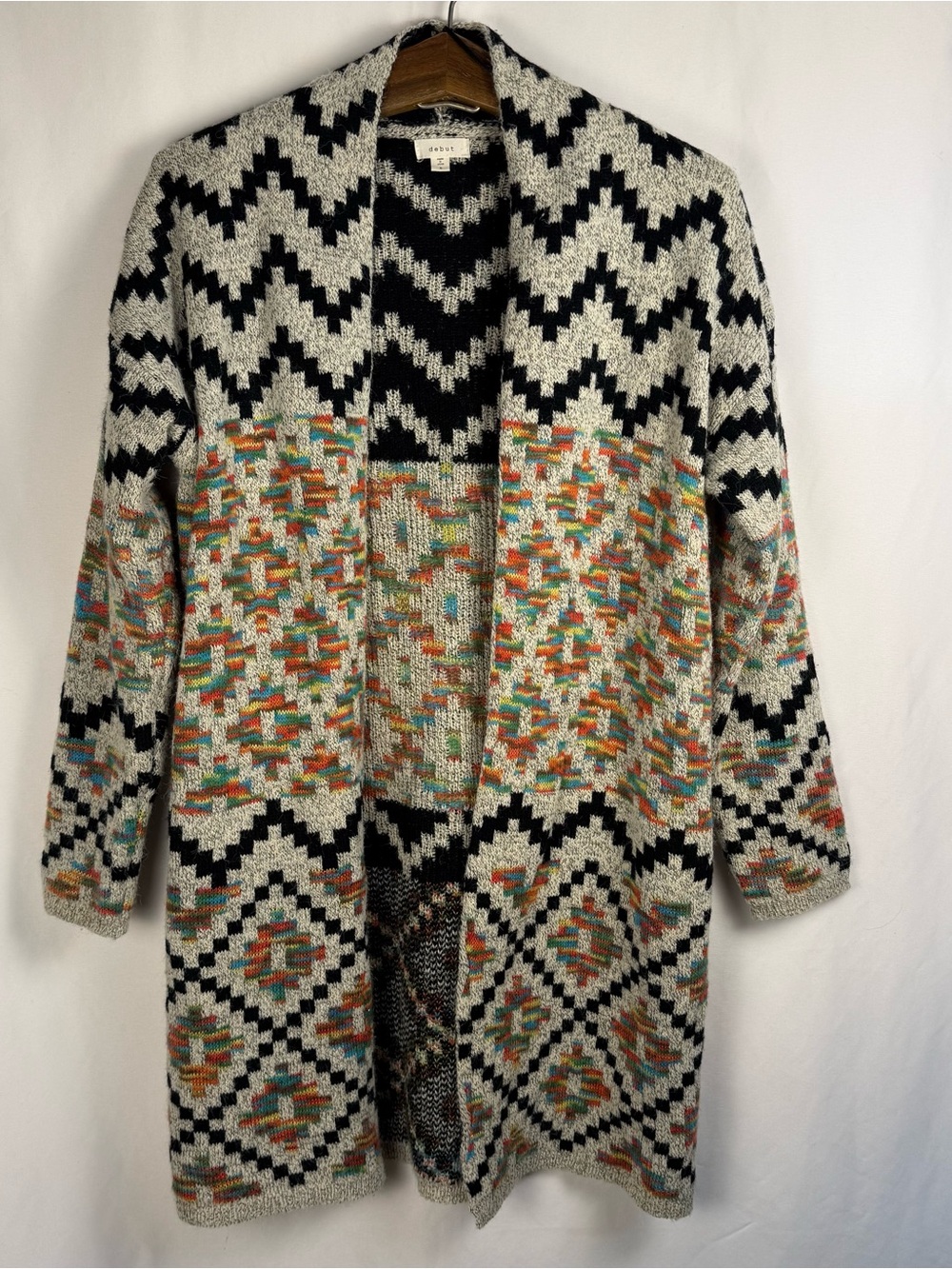 debut Black & Cream Aztec Open-Front Cardigan